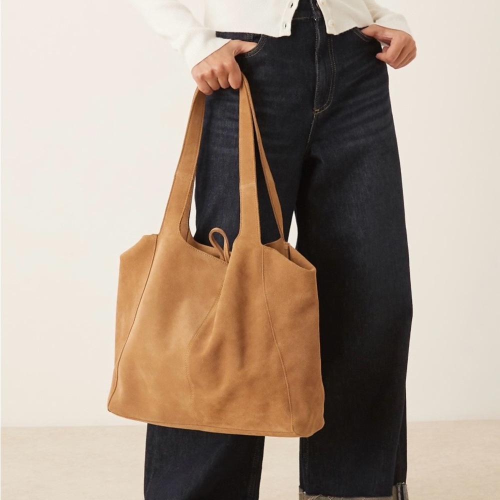 Mango Suede Medium Shopper Bag in Tan